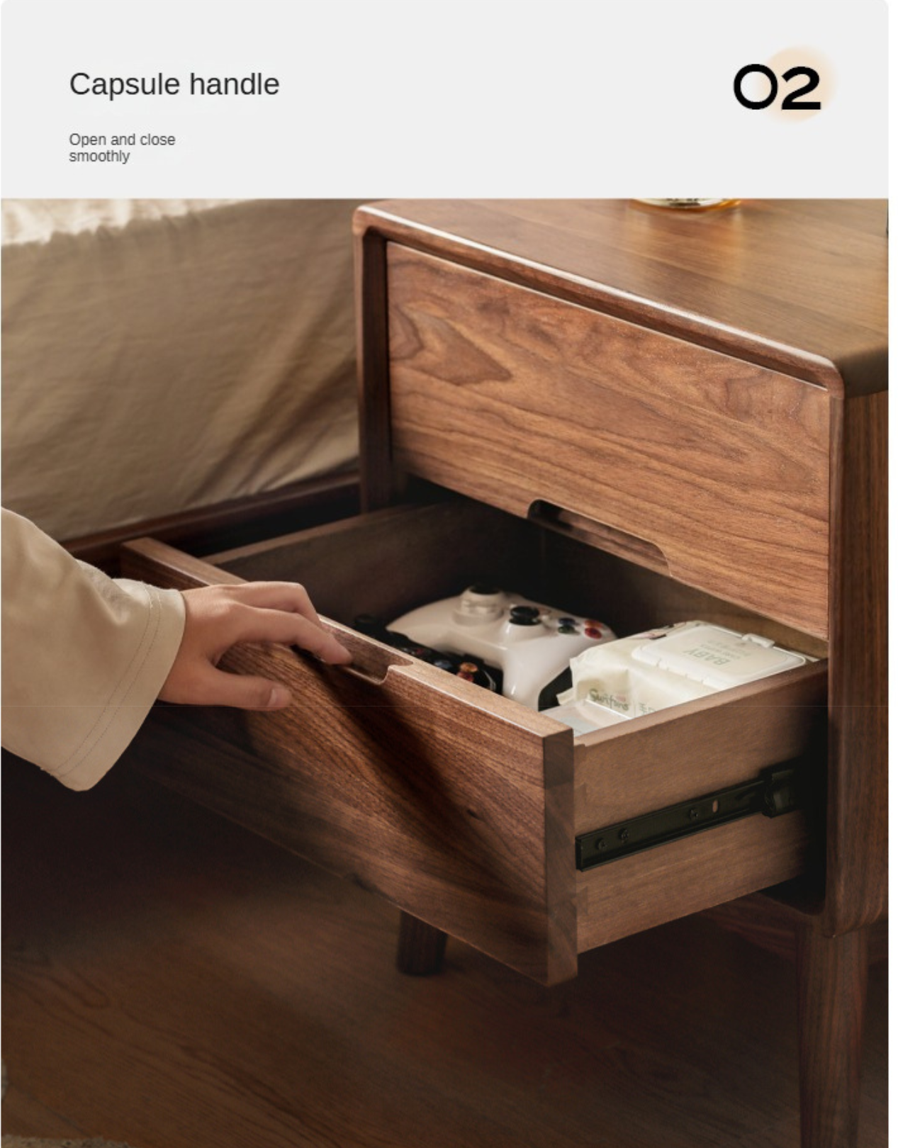 Solid Longan Hardwood, Black Walnut, Sandalwood Solid Wood Nightstand Storage.