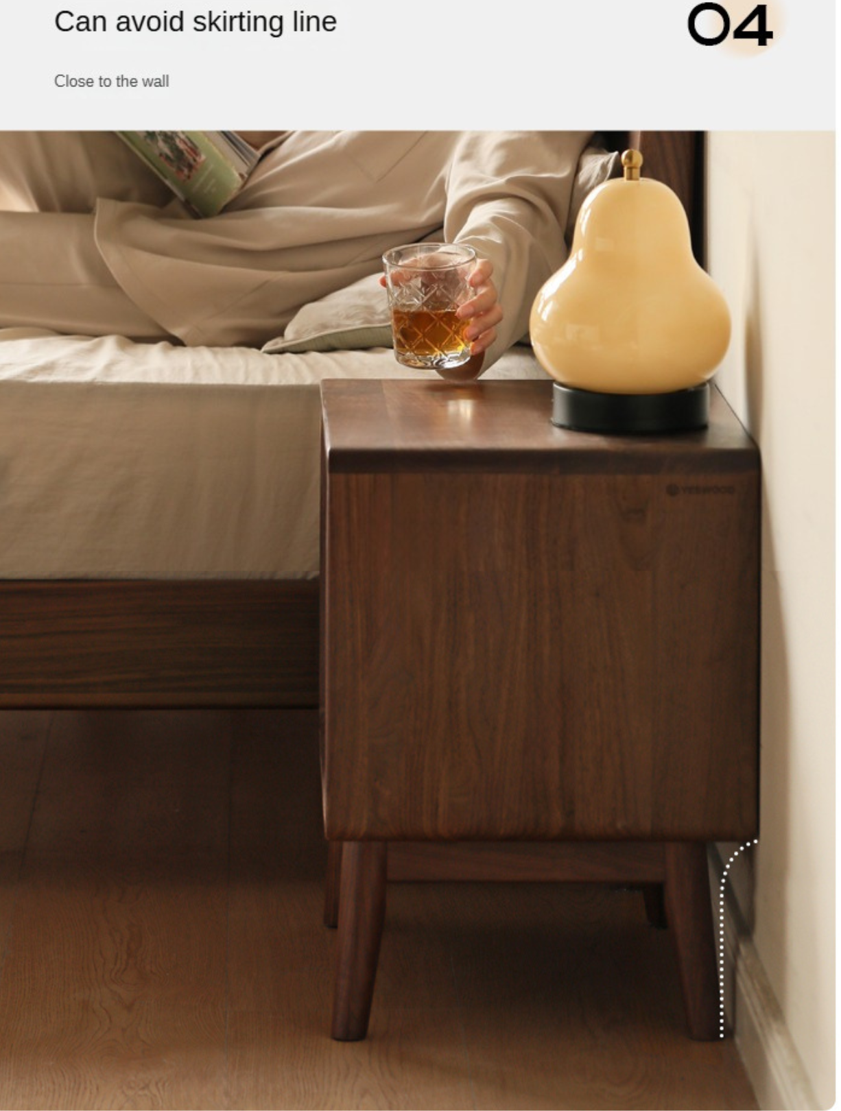 Black Walnut, Sandalwood Solid Wood Nightstand Storage)