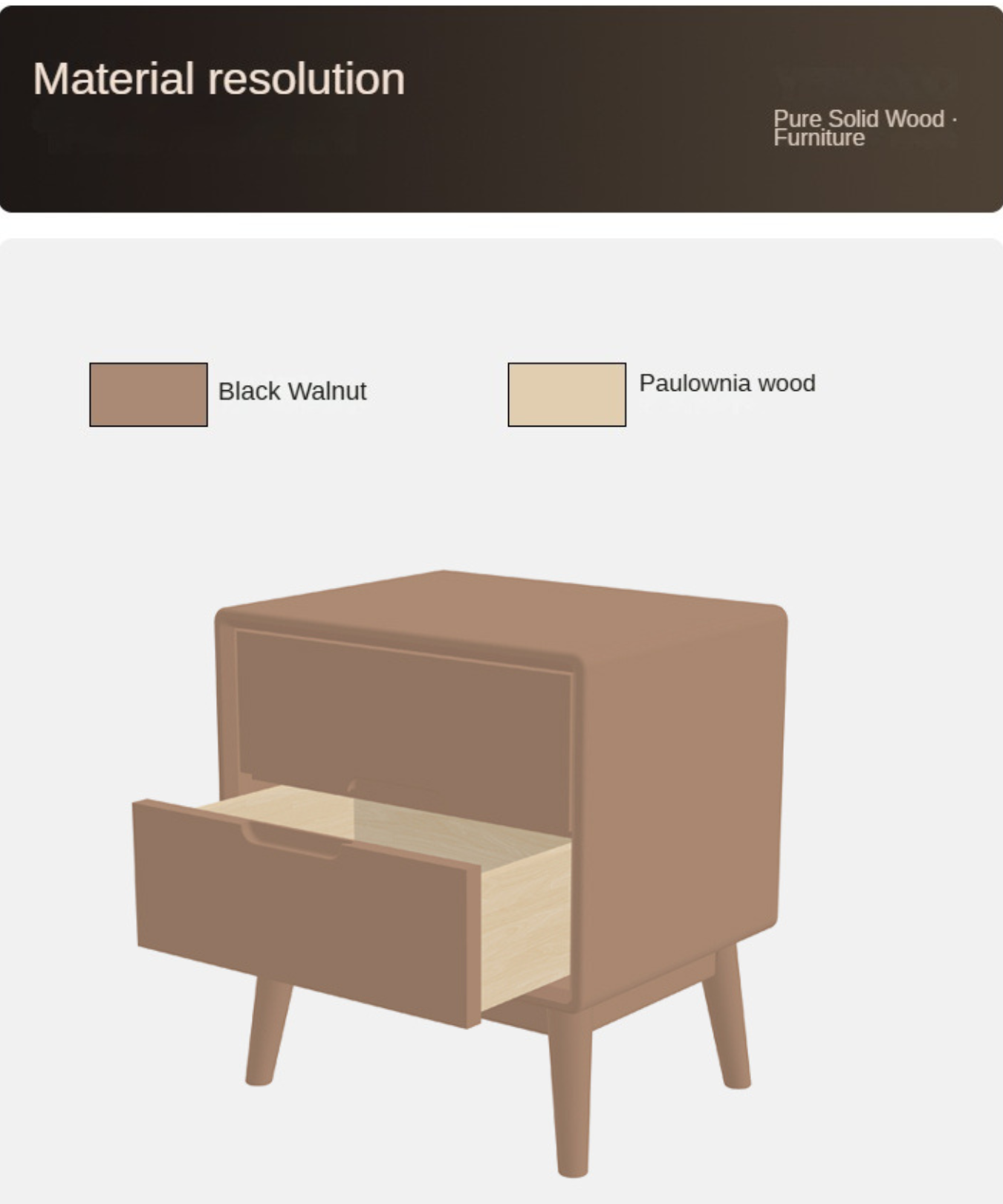 Black Walnut, Sandalwood Solid Wood Nightstand Storage)