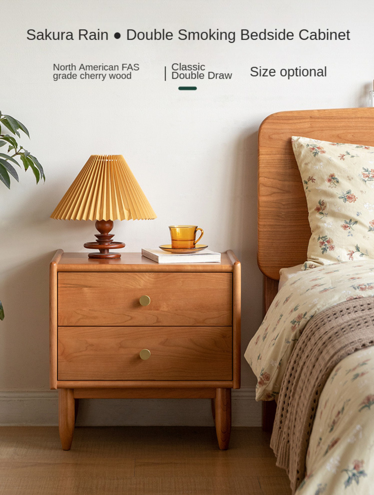 Ash, Cherry Solid Wood Nightstand.