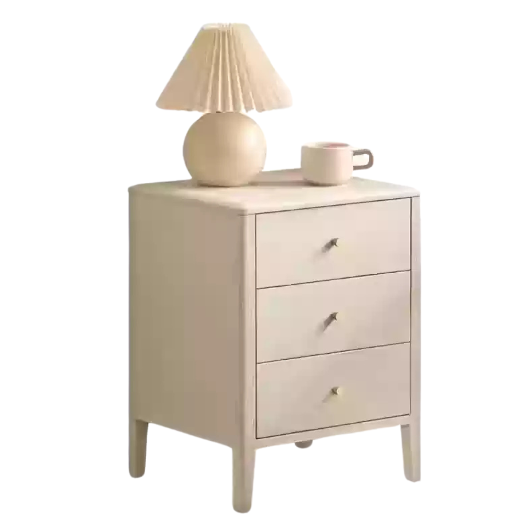 Oak Solid Wood, Solid RubberWood Nightstand Cream Style)
