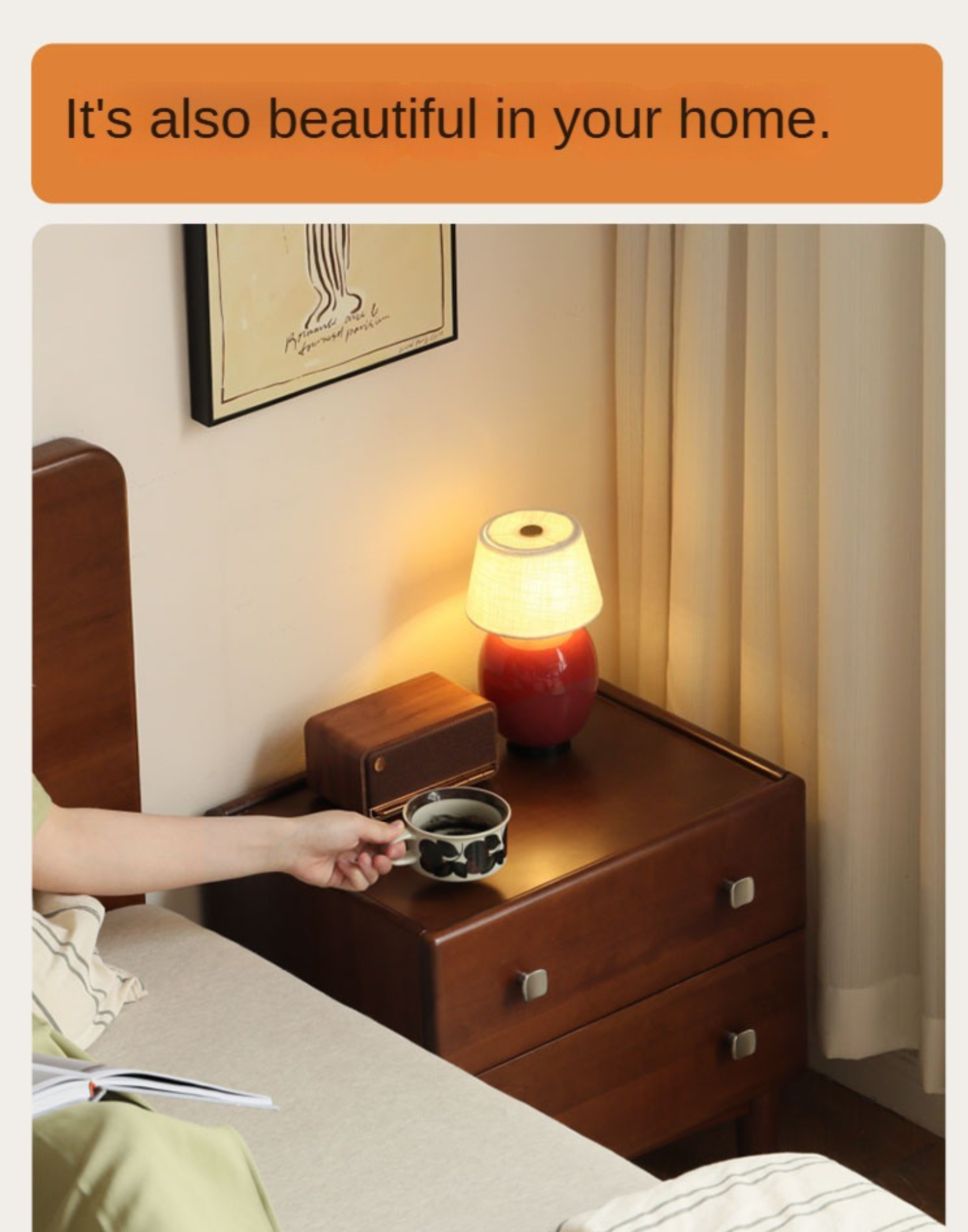 Poplar, Birch Solid Wood Retro Style Nightstand