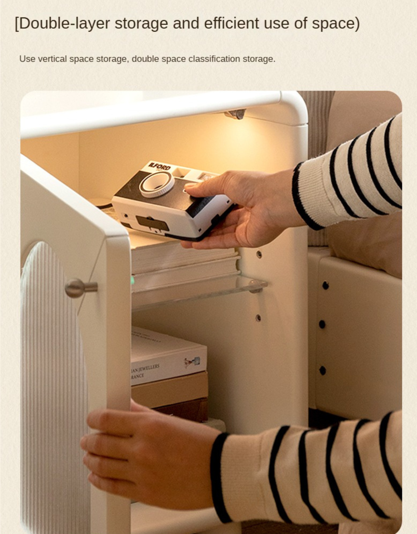 Solid RubberWood, Poplar Solid Wood Light Nightstand Cream Style