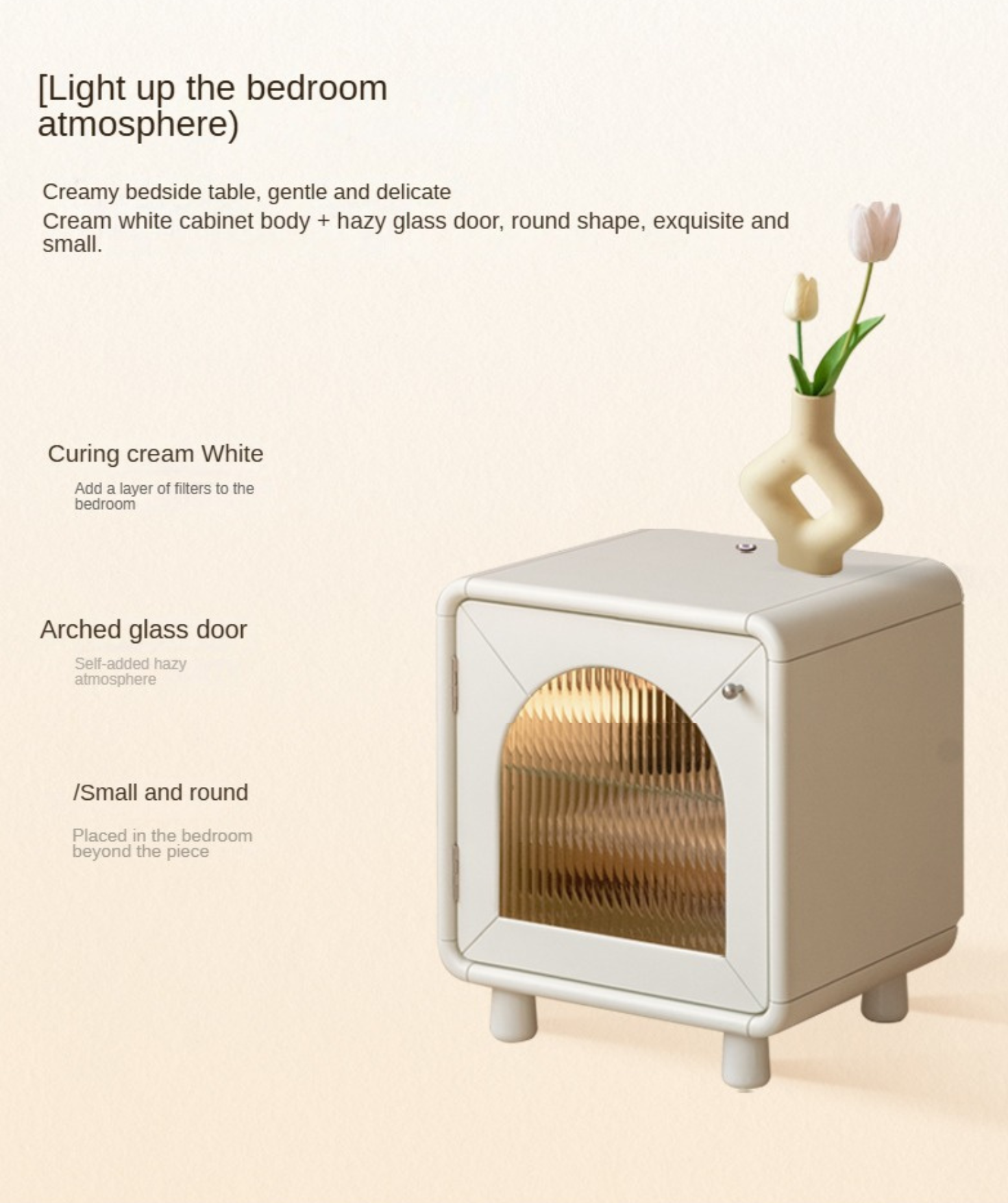 Solid RubberWood, Poplar Solid Wood Light Nightstand Cream Style