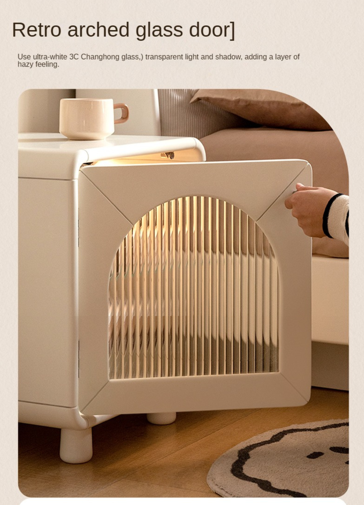 Solid RubberWood, Poplar Solid Wood Light Nightstand Cream Style