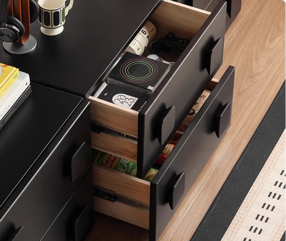 Poplar Solid Wood TV French Retro Floor Module Combination Side Cabinet.