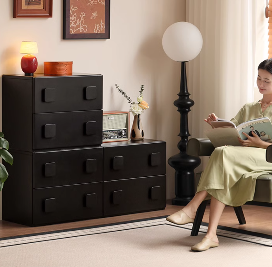 Poplar Solid Wood TV French Retro Floor Module Combination Side Cabinet.