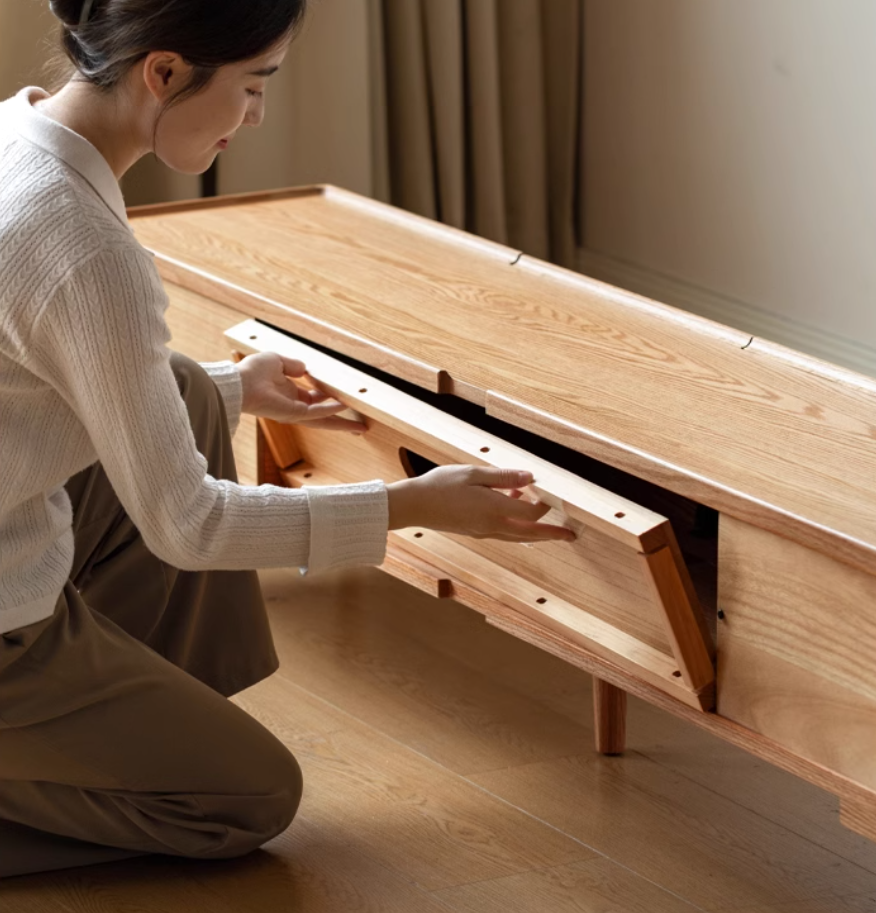 Oak Solid Wood Modern Locker Integrated TV Cabinet.