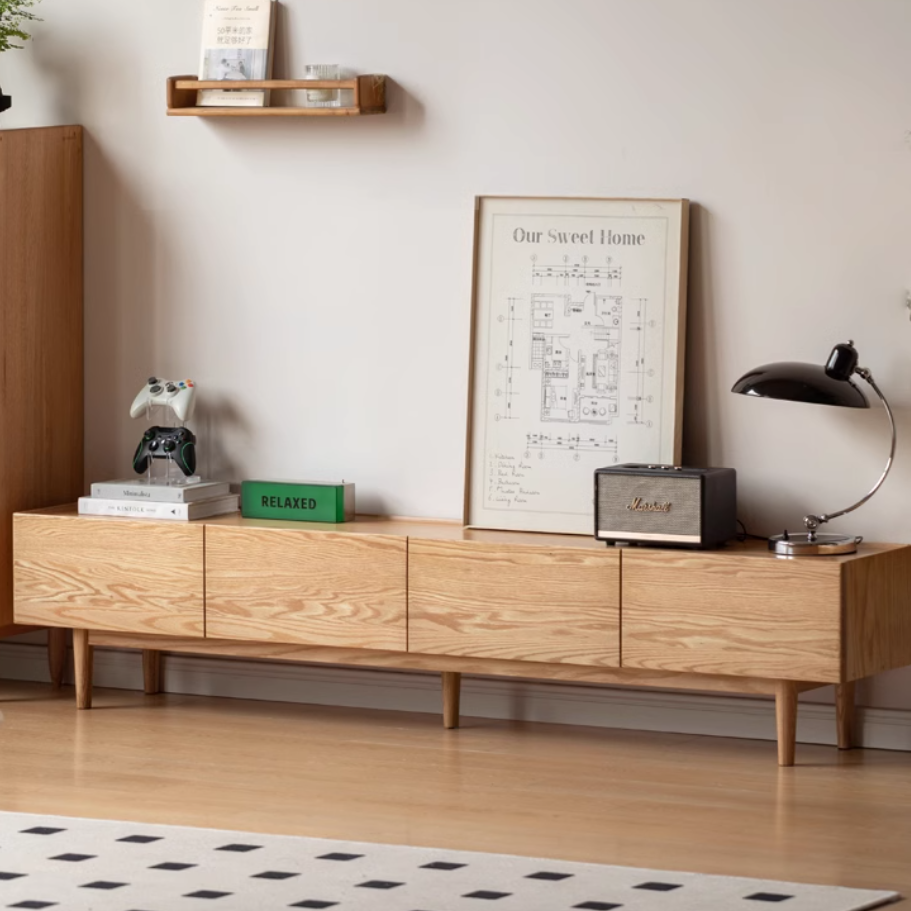 Oak Solid Wood Modern Locker Integrated TV Cabinet.