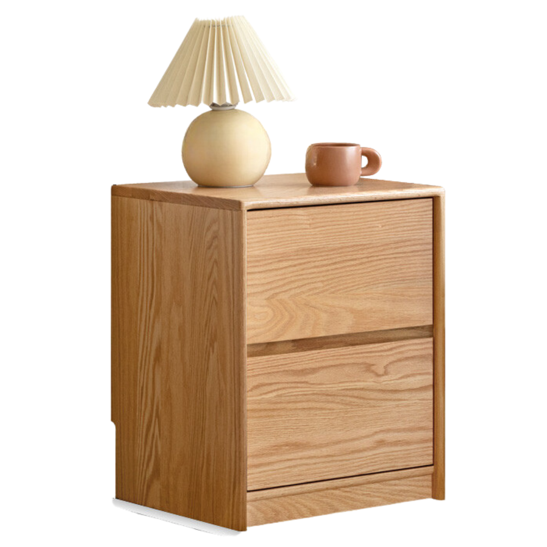 Oak Solid Wood Two Drawer Nightstand.