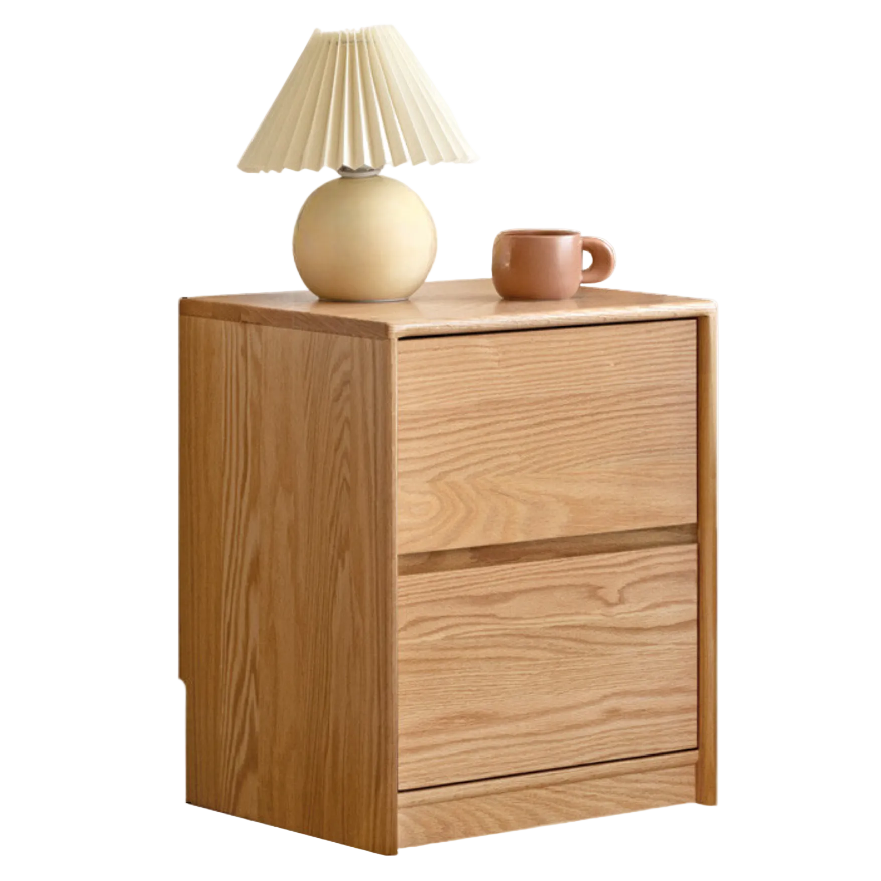 Oak Solid Wood, Solid Rubberwood Two Drawer Nightstand.