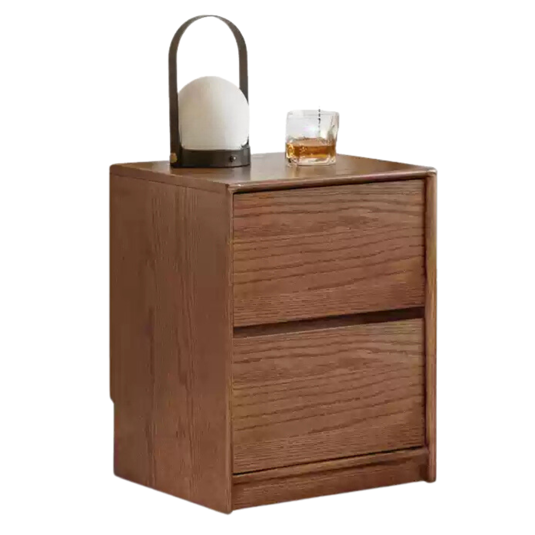 Oak Solid Wood Two Drawer Nightstand.