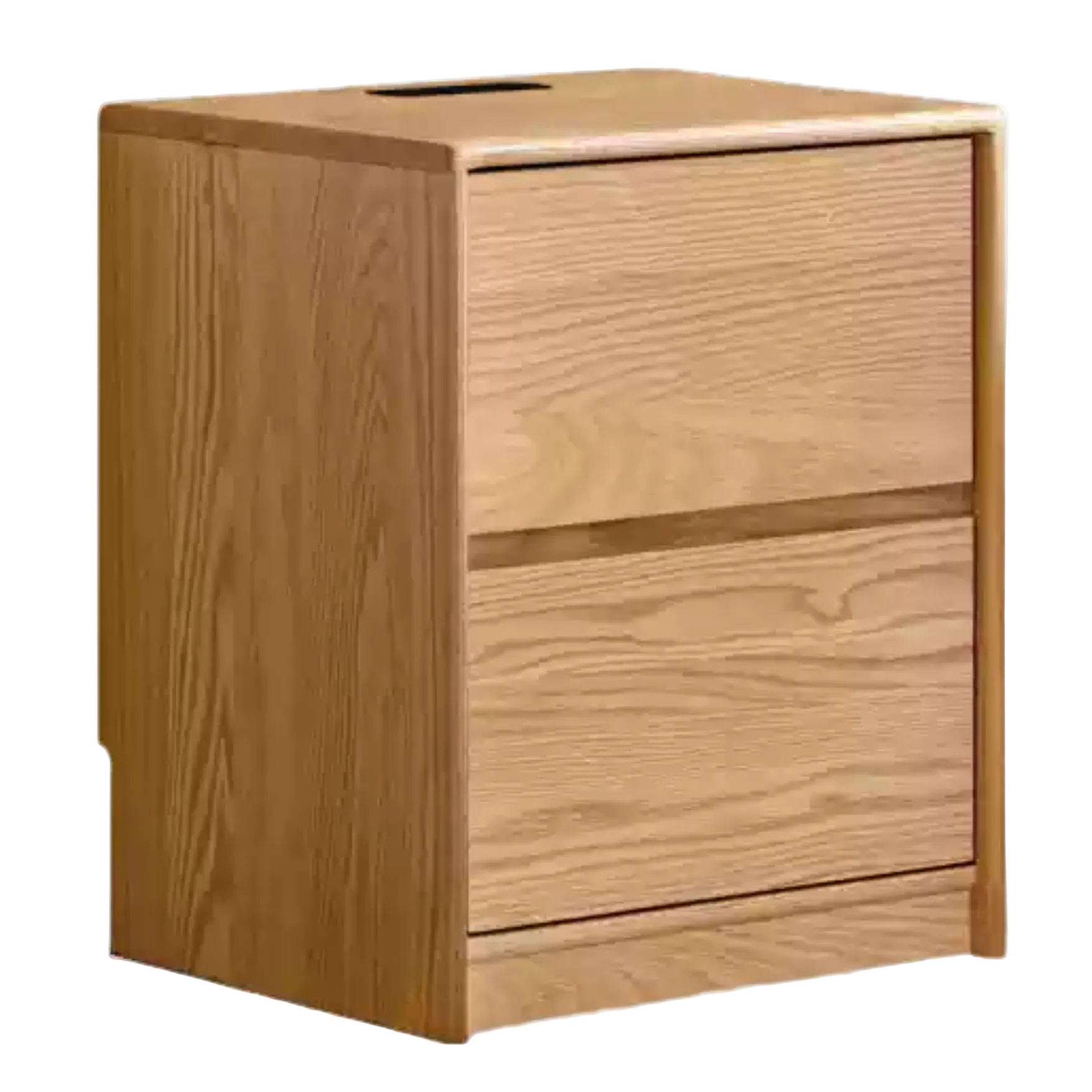 Oak Solid Wood, Solid Rubberwood Two Drawer Nightstand.