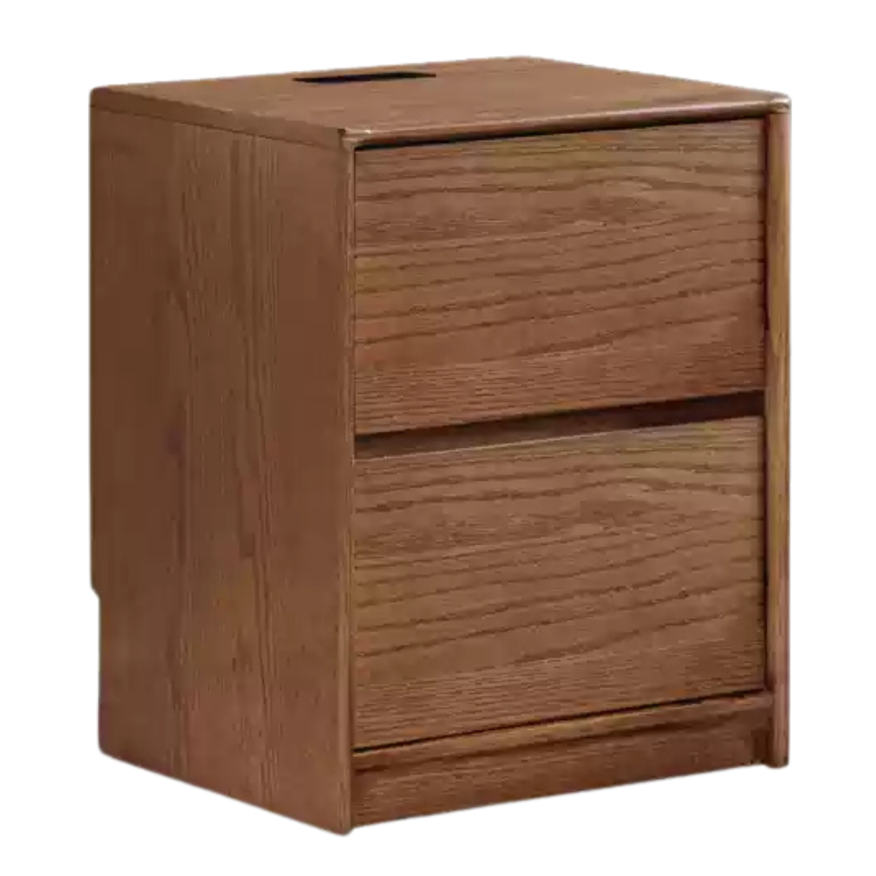 Oak Solid Wood Two Drawer Nightstand.