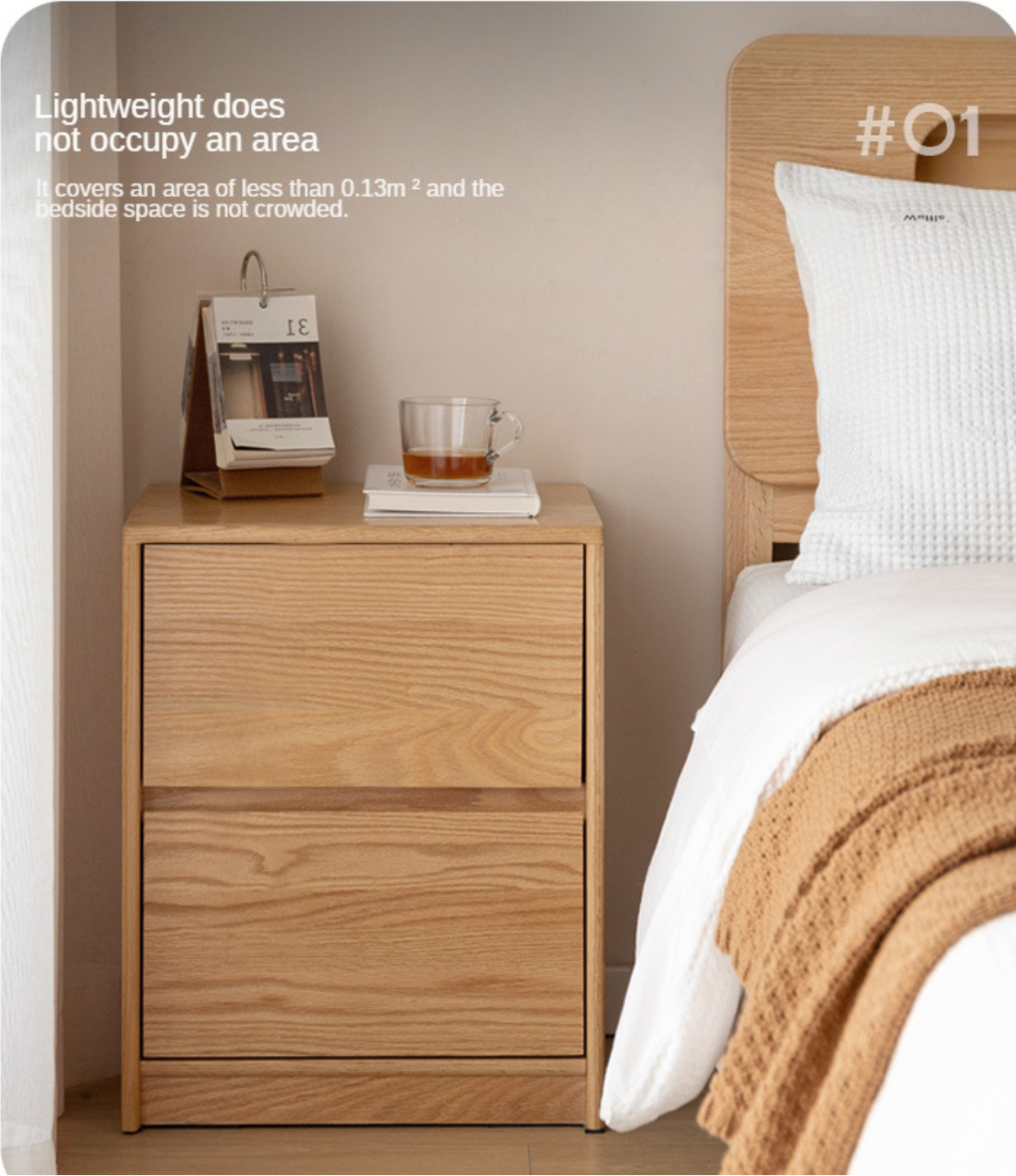 Oak Solid Wood, Solid Rubberwood Two Drawer Nightstand.