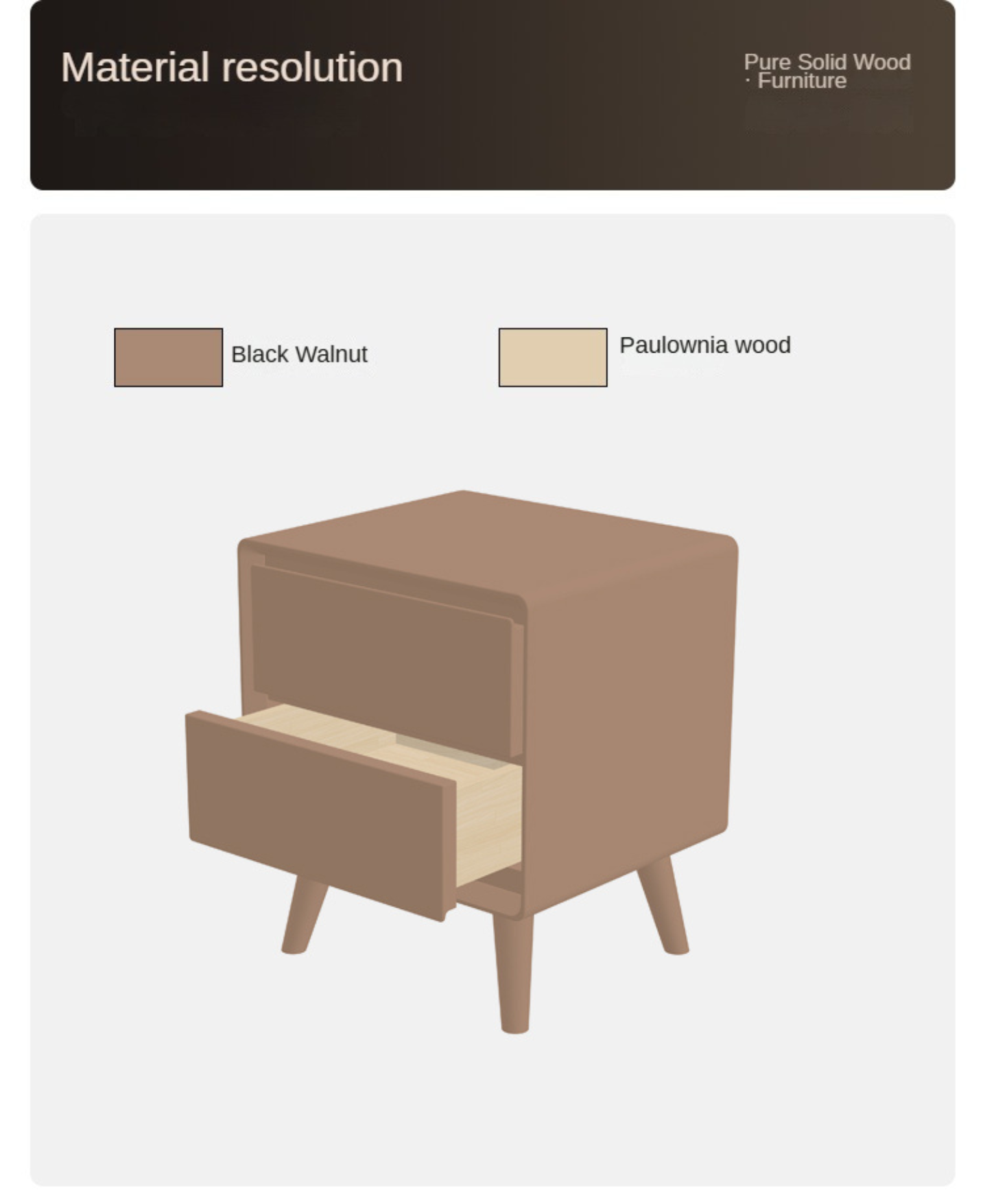 Black Walnut, Ash, Oak Solid Wood Classic Nightstand.