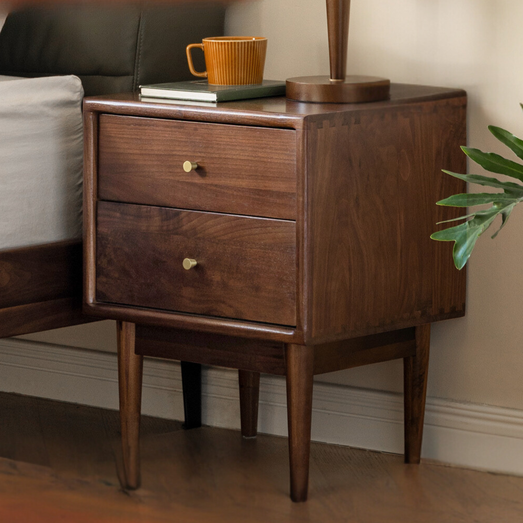 Black Walnut Solid Wood Nightstand.