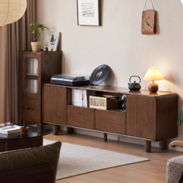 Oak Solid Wood Storage Floor TV Cabinet.