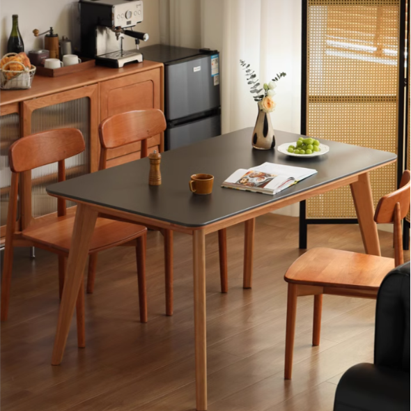 Cherry Solid Wood Retro Rock Plate Long Dining Table.