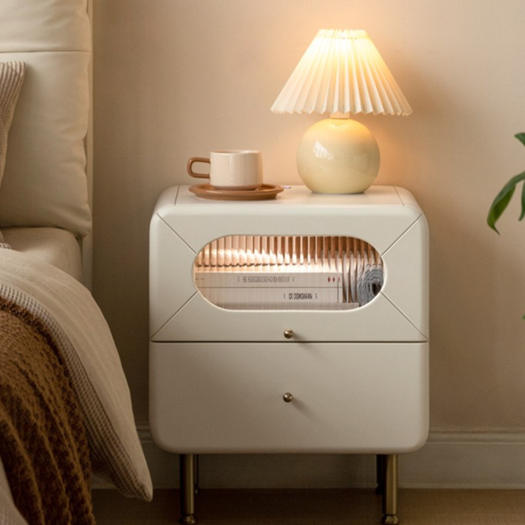 Poplar Solid Wood Nightstand Touch Light