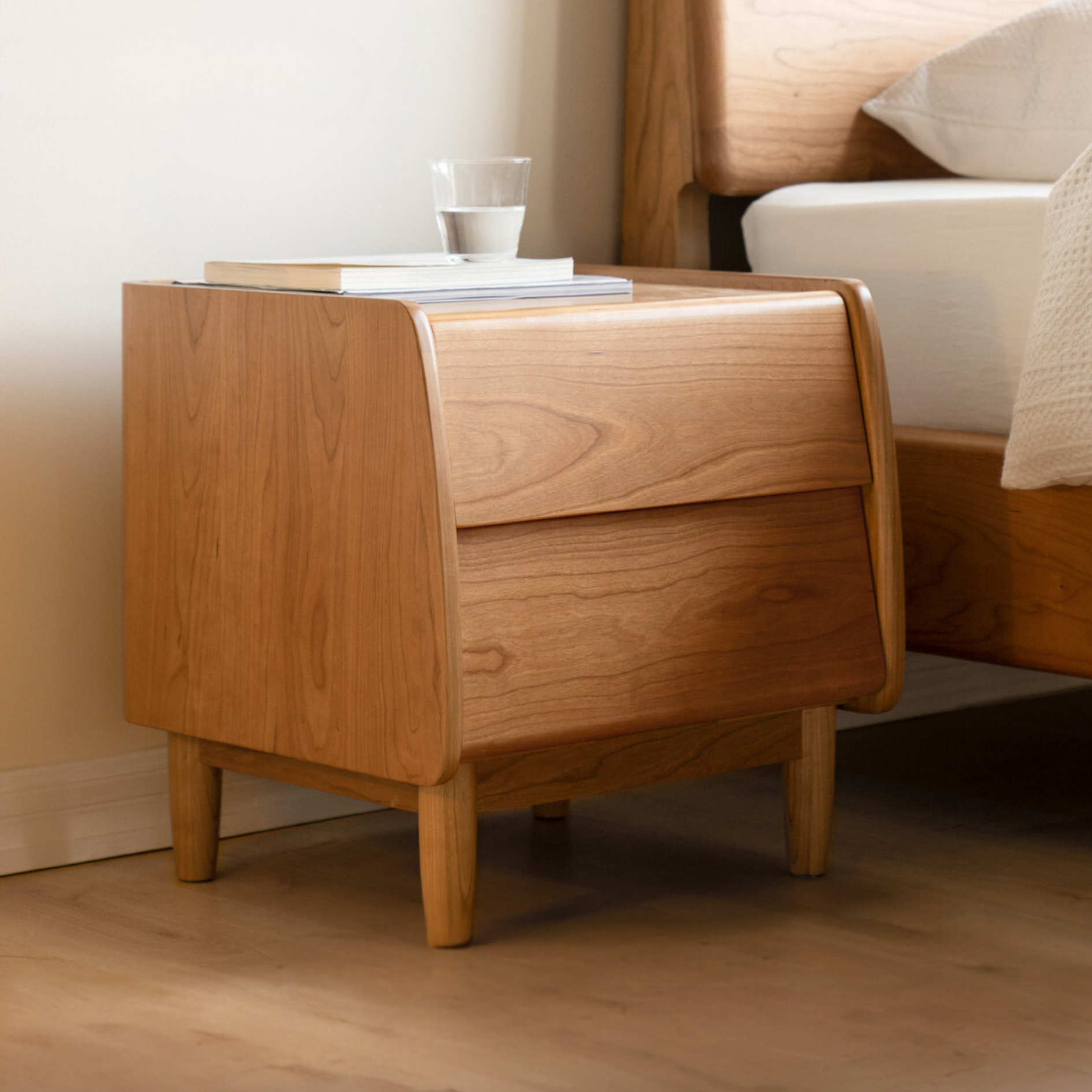 Cherry Wood Waves Nightstand