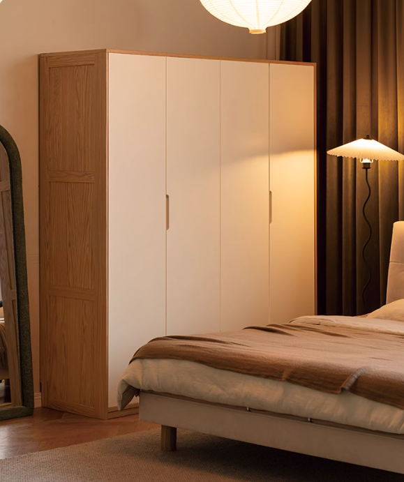 Oak Solid Wood Log Cream Style Wardrobe.