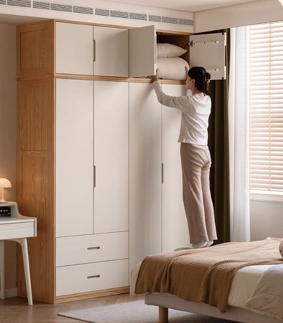 Oak Solid Wood Log Cream Style Wardrobe.