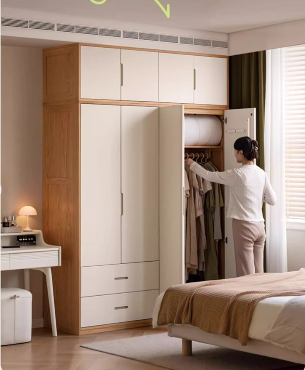 Oak Solid Wood Log Cream Style Wardrobe.