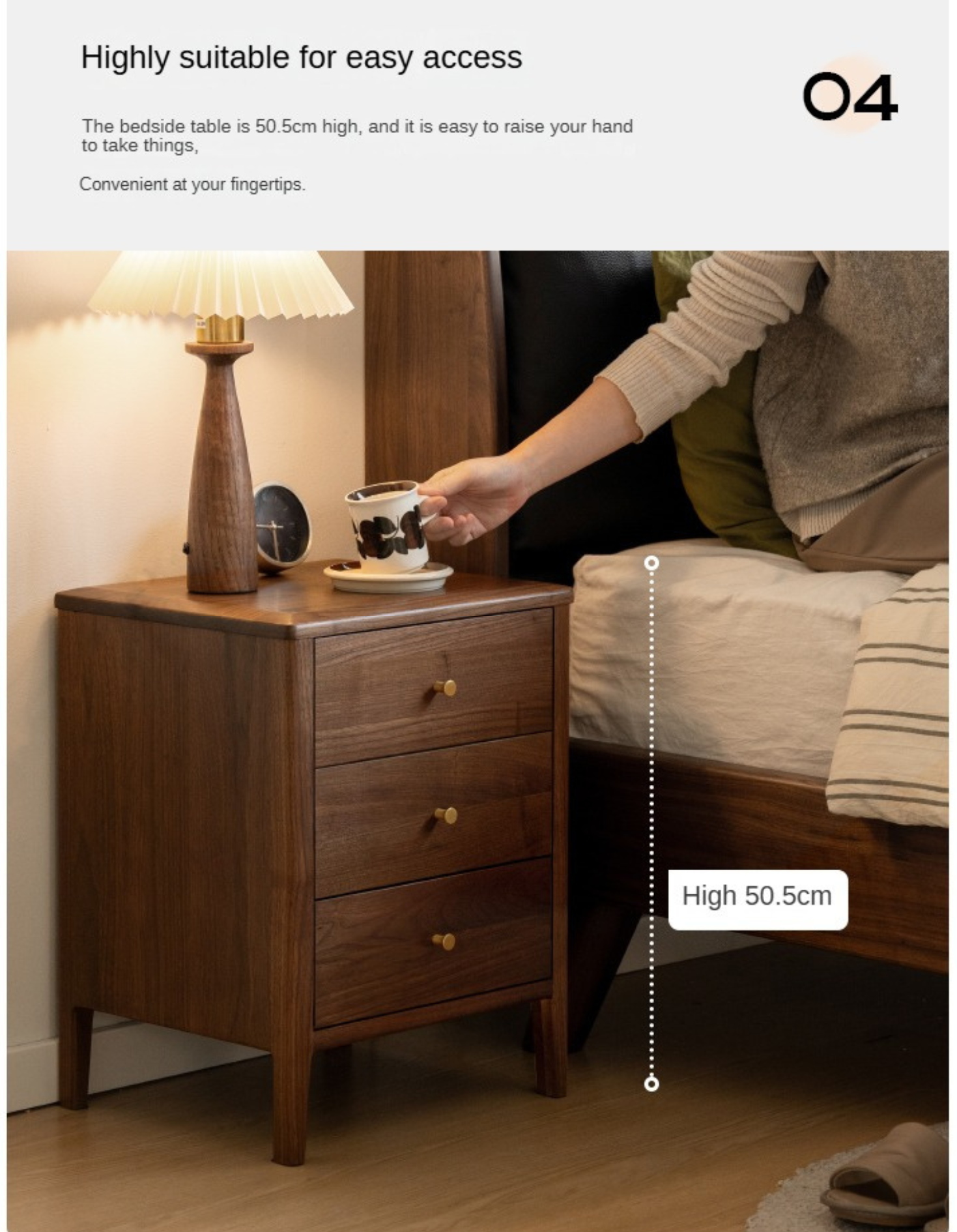 Black Walnut Solid Wood Nordic Style Nightstand.