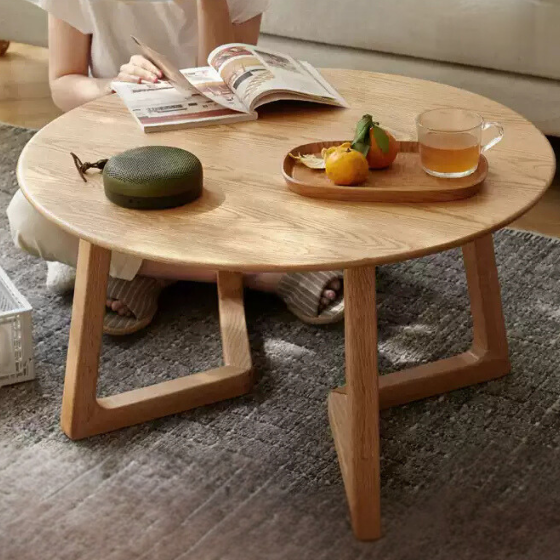 Oak, Beech Solid Wood Round Coffee Table