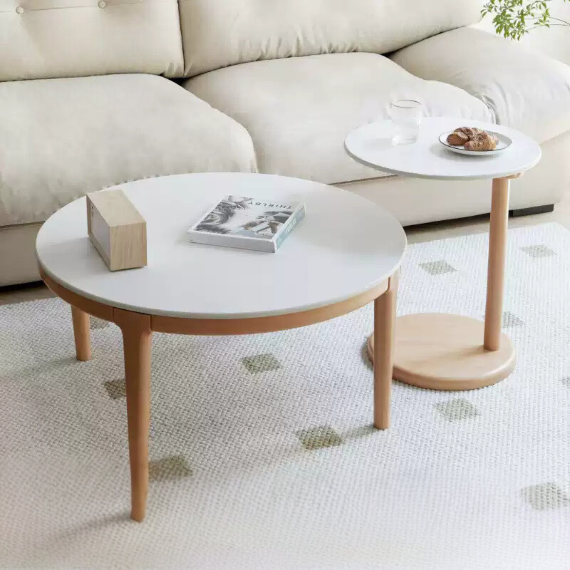 Beech Solid Wood Coffee Table Slate Side Table Combination