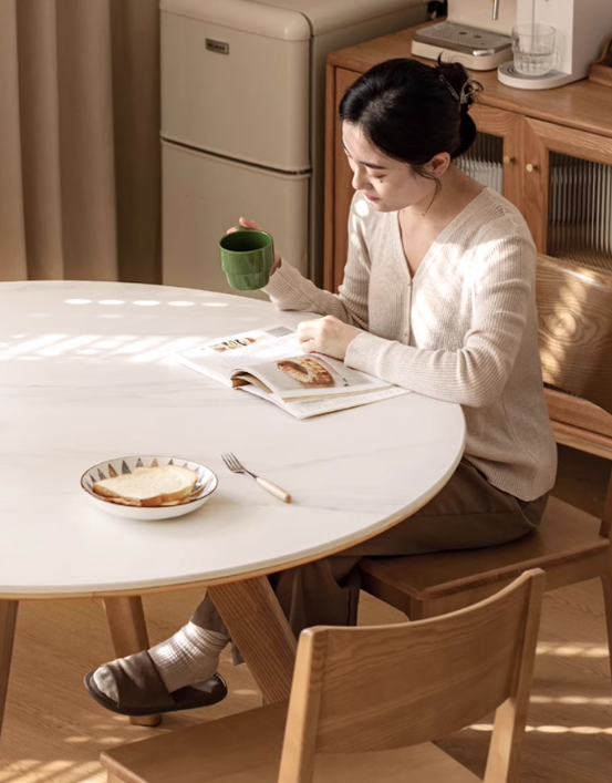Ash Solid Wood Modern Rock Round Table.
