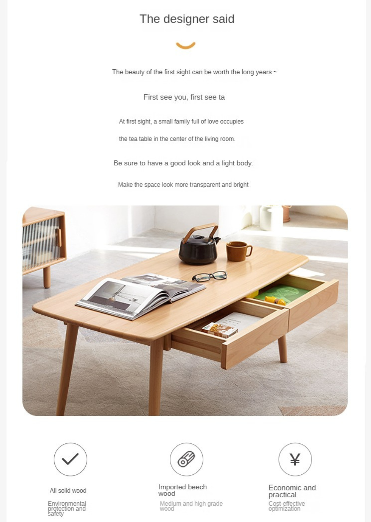 Beech Solid Wood Coffee Table