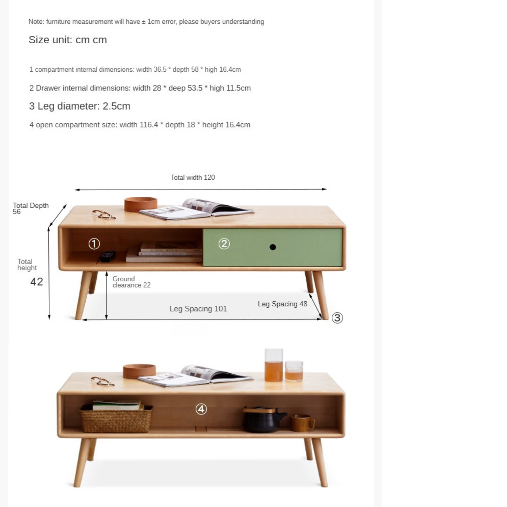 Beech Solid Wood Coffee Table Nordic Simple.