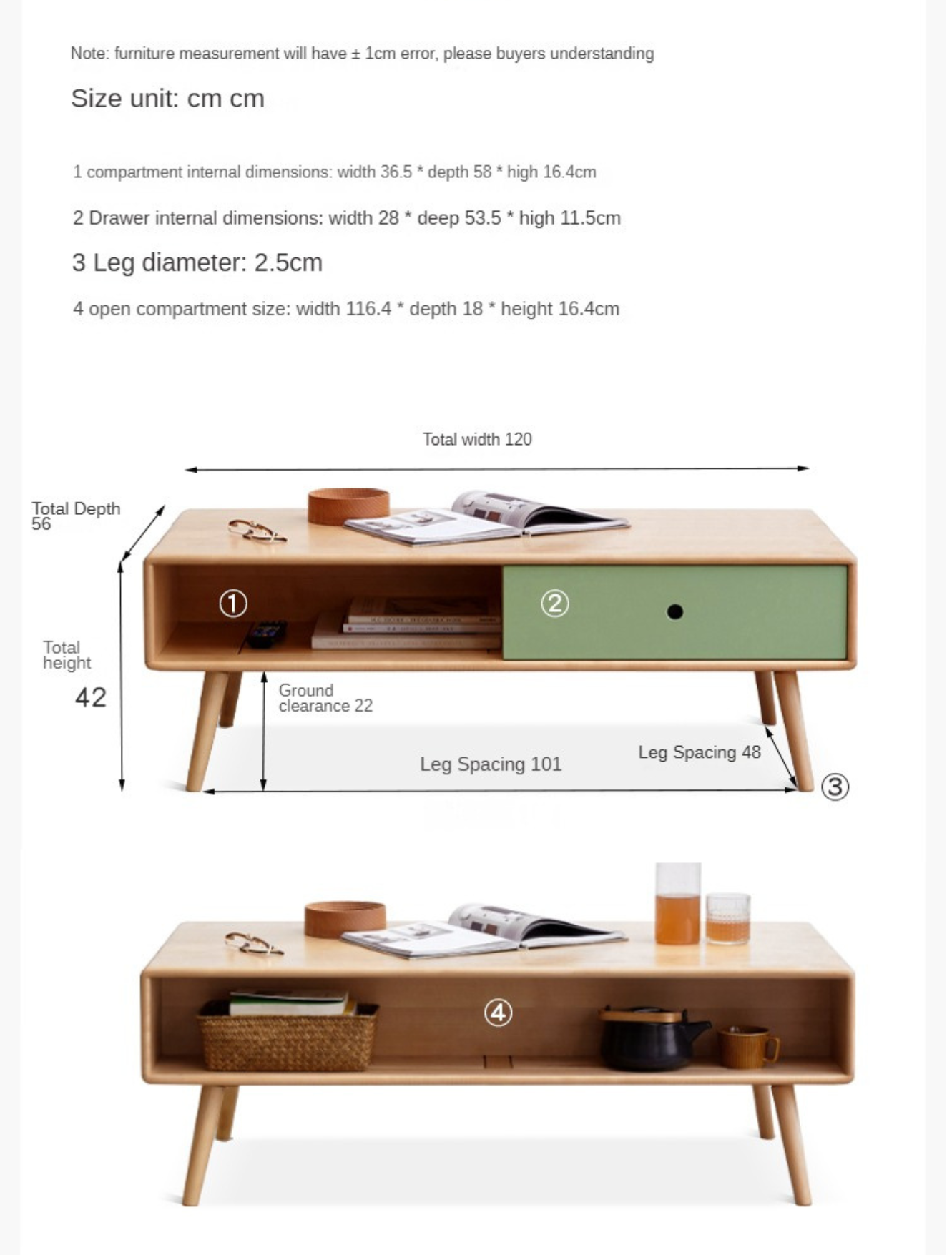 Beech Solid Wood Coffee Table Nordic Simple.