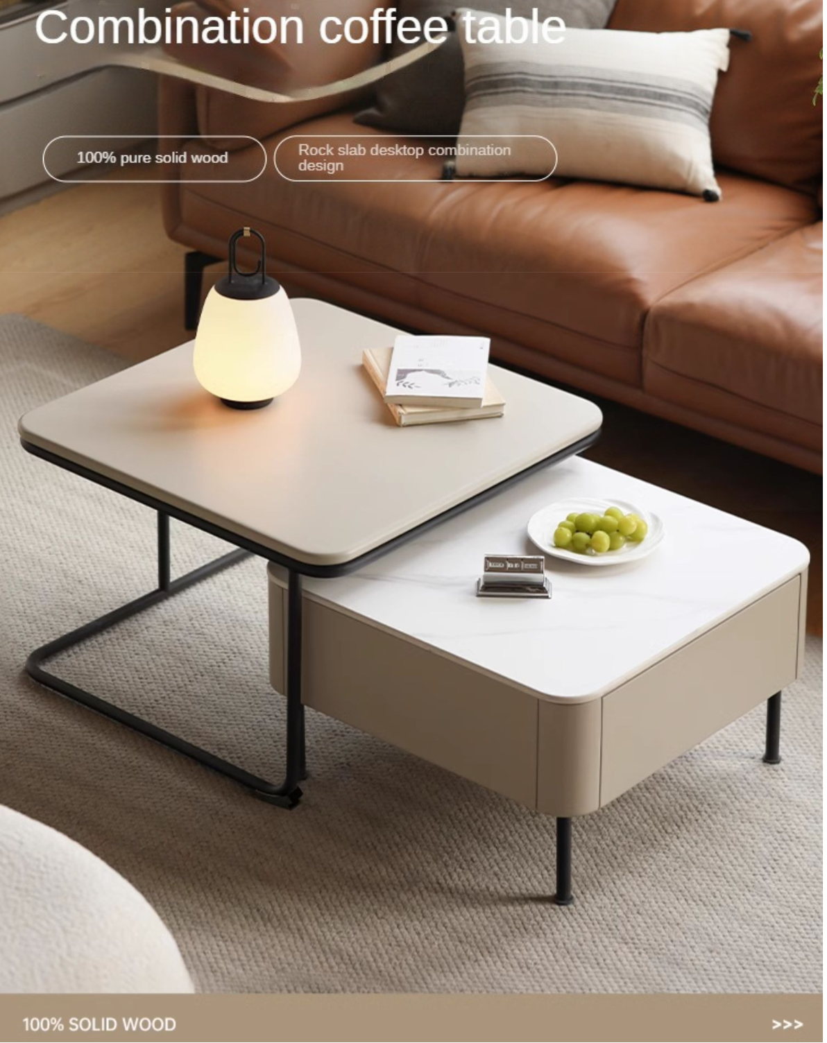 Tulipwood Solid Wood Modern Light Luxury Rock Board Coffee Table