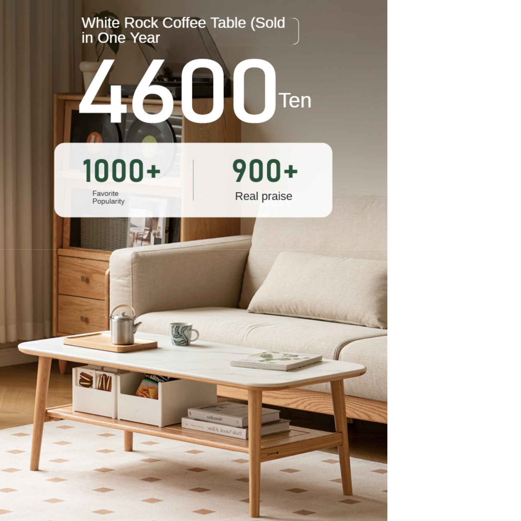 Oak, Beech Solid Wood Slate Coffee Table
