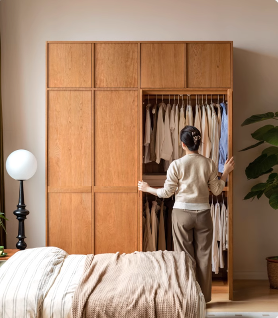 Cherry Solid Wood Middle Ages Skeleton Line Large Wardrobe.