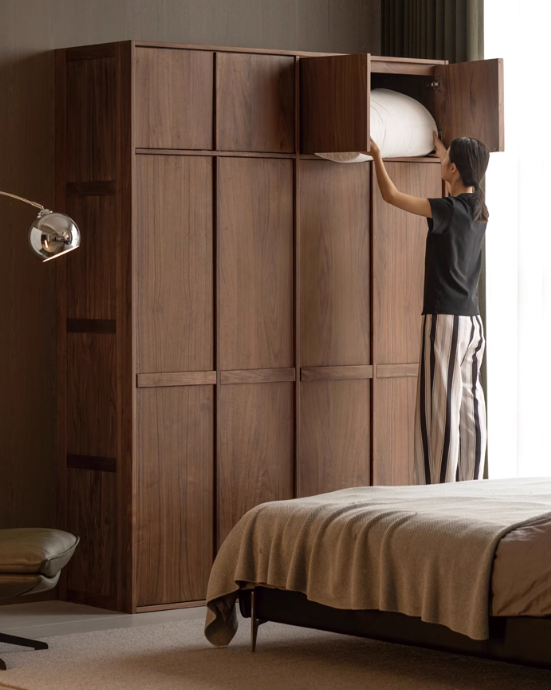 Oak, Cherry Wood, Black Walnut Solid Wood Retro Style Skeleton Line Large Wardrobe.