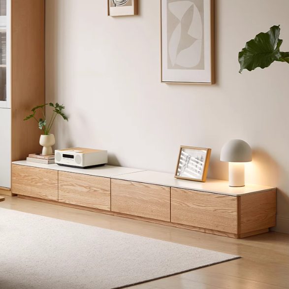 Oak, Rubber wood Solid Wood Modern Rock Slab Floor TV Cabinet