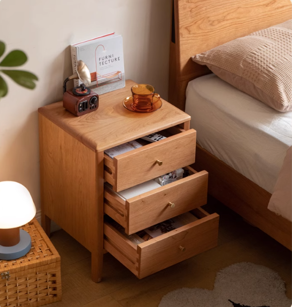 Cherry Solid Wood Floor Three Drawer Nightstand