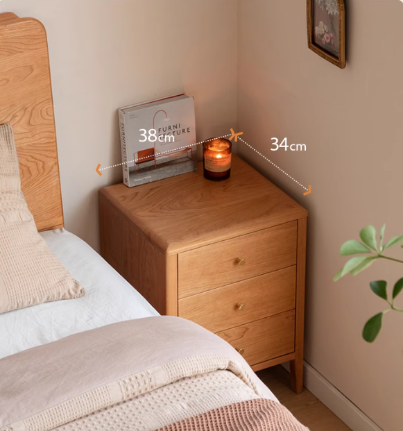 Cherry Solid Wood Floor Three Drawer Nightstand