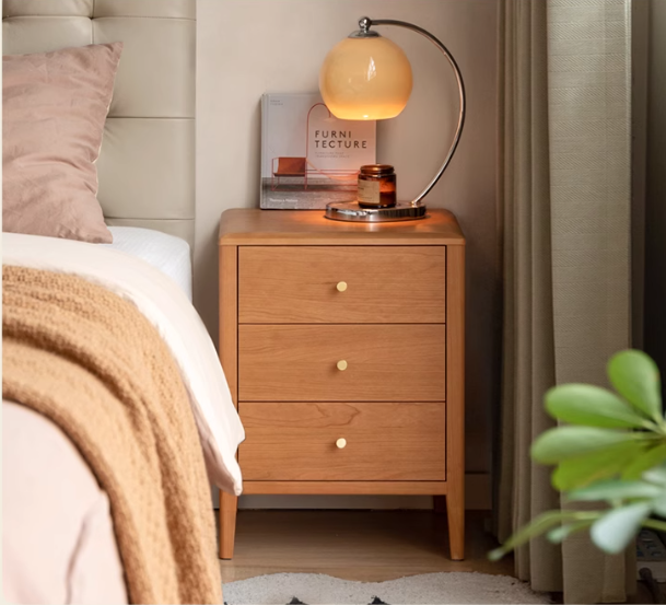 Cherry Solid Wood Floor Three Drawer Nightstand