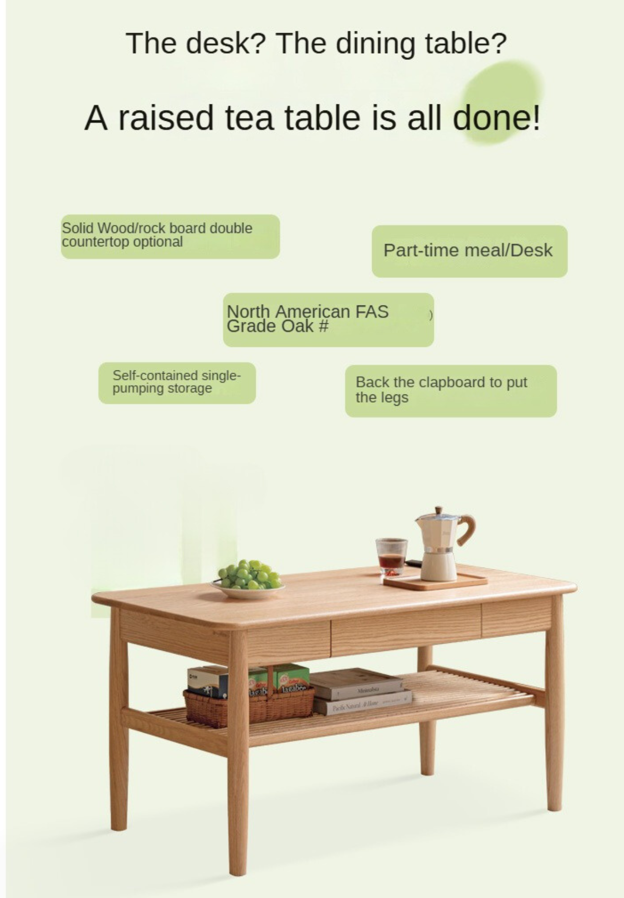 SALE Oak Solid Wood North American Double-Layer Coffee Table