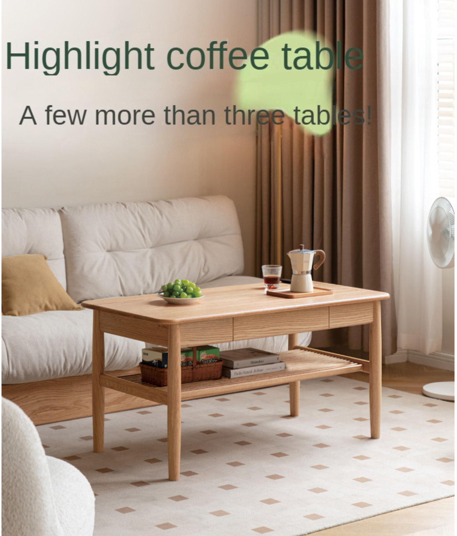 SALE Oak Solid Wood North American Double-Layer Coffee Table