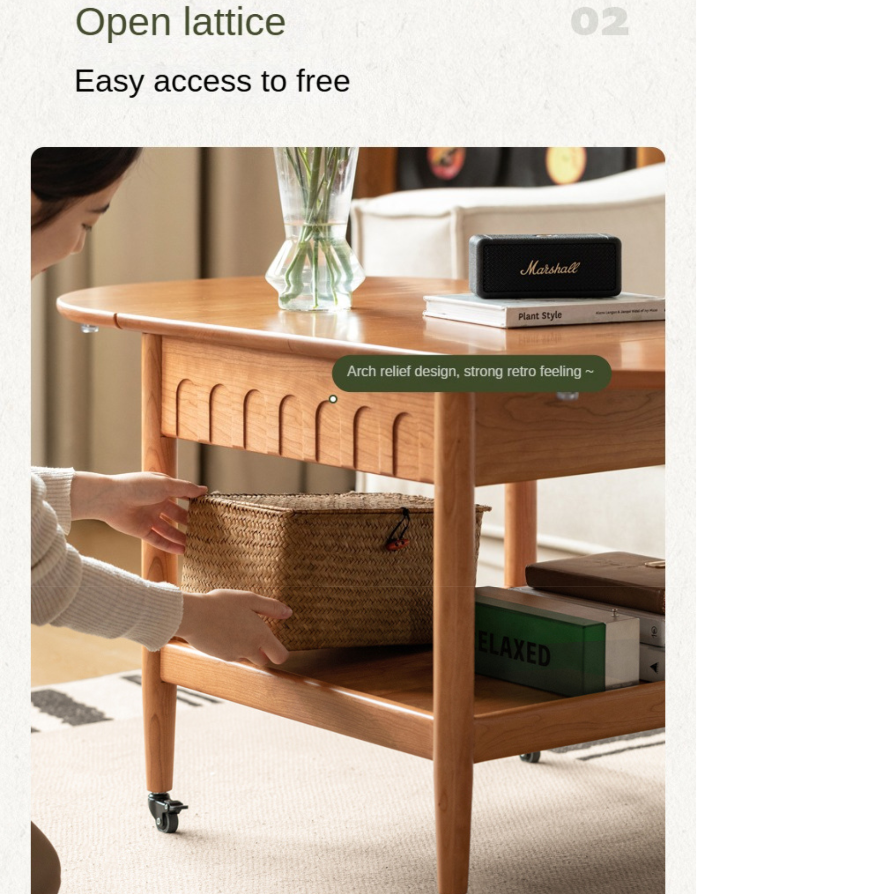 Cherry Solid Wood Mobile Folding Coffee Table.
