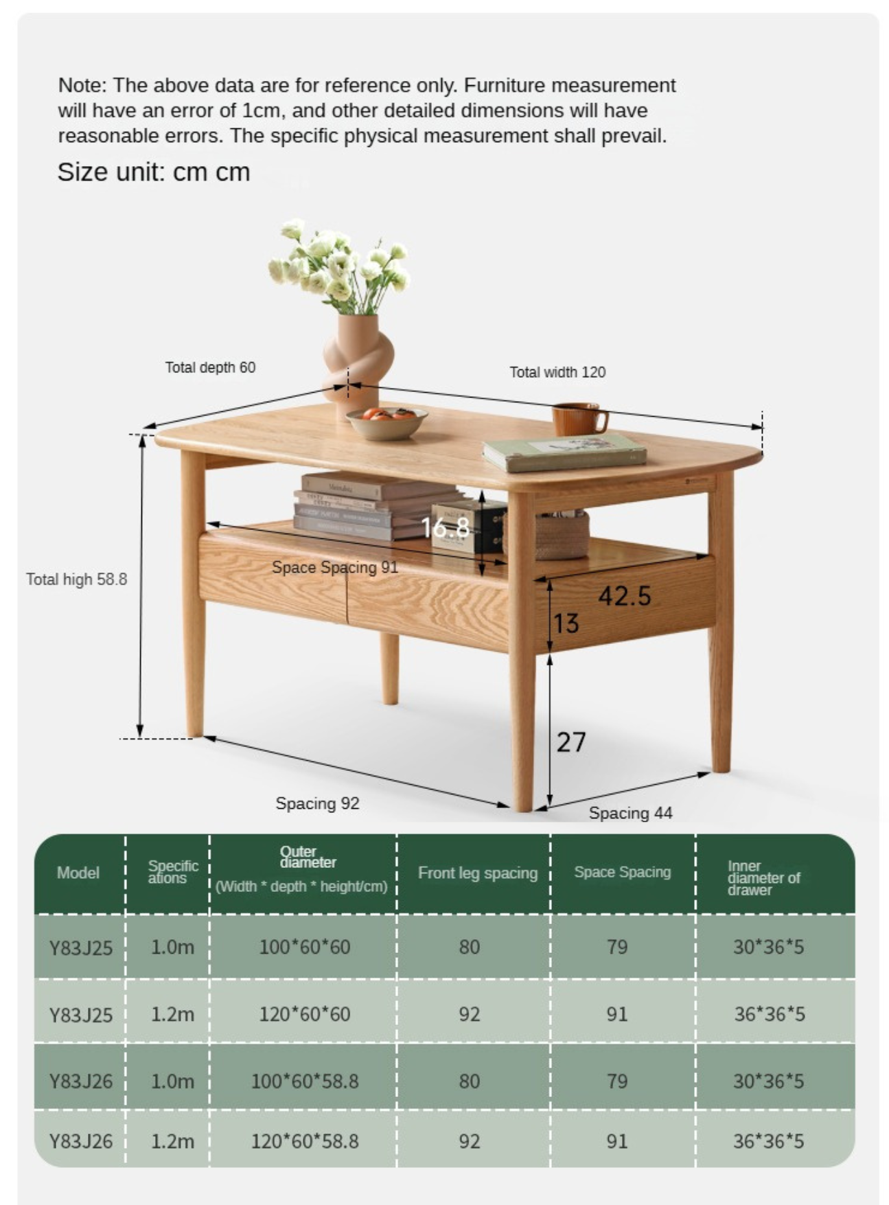 Oak Solid Wood High-leg Coffee Table