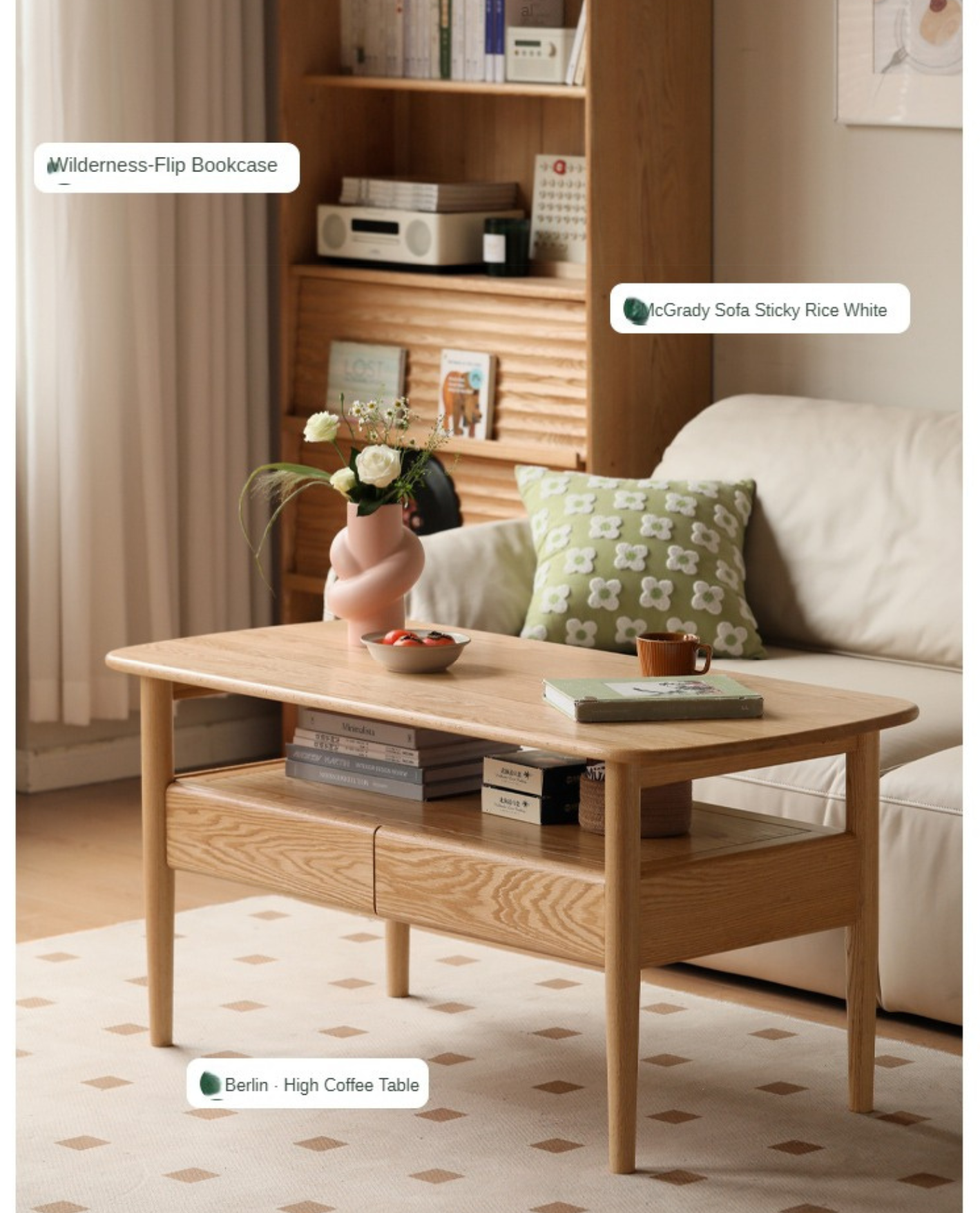 Oak Solid Wood High-leg Coffee Table