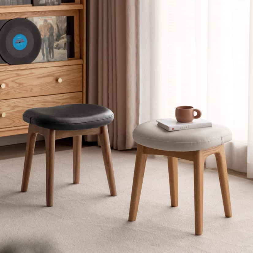 Black Walnut, Ash, Oak, Sandalwood Solid Wood Makeup Soft Stool