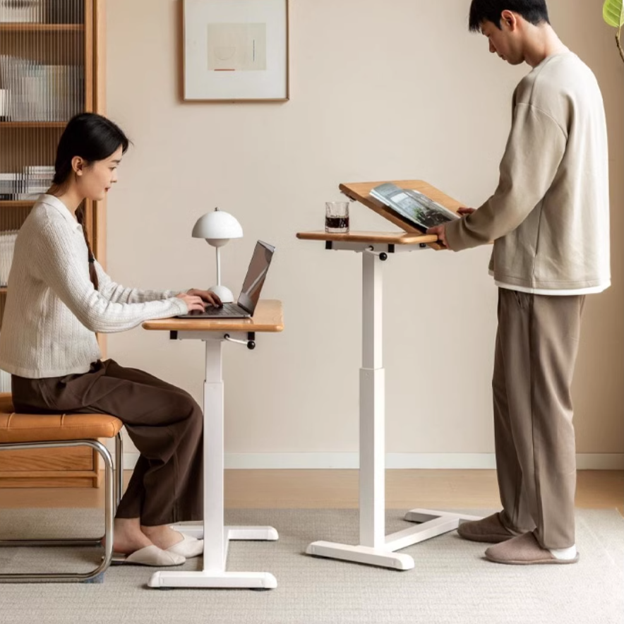 Oak, Solid Rubberwood Lifting Movable Folding Desk